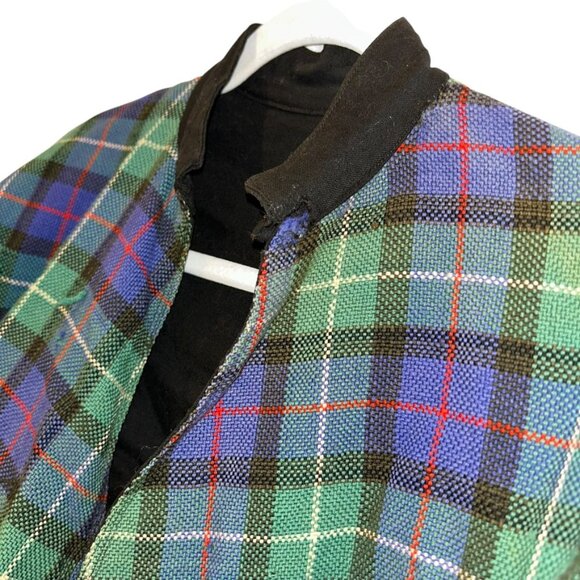 Vintage 50s Black Watch Green blue plaid reversible black Scottish Capelet 1 SZ - Picture 6 of 7